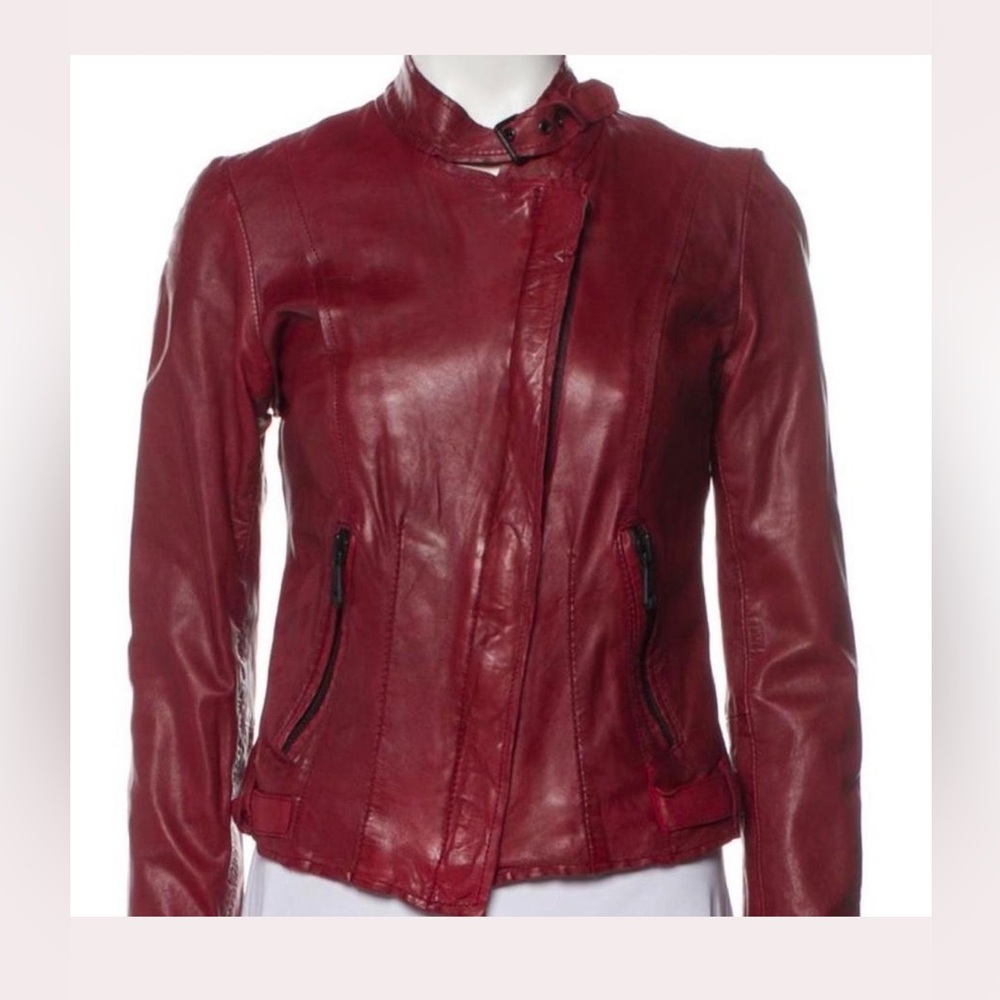 Andrew Marc Lambskin Biker Jacket, Size Small, Ruby Red, Excellent condition